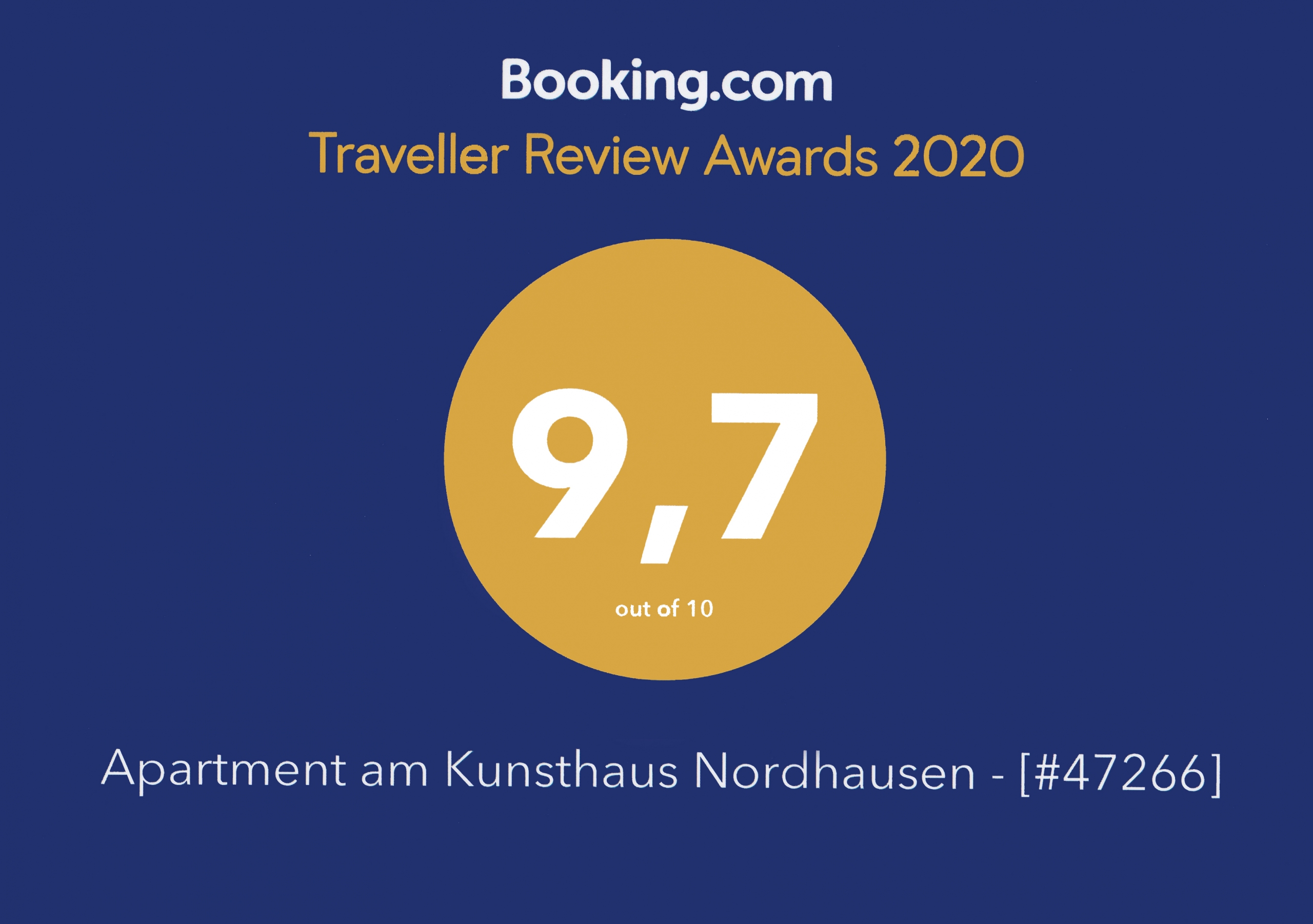 Booking.com Award - Ferienwohnung & Apartment Kunsthaus Nordhausen
